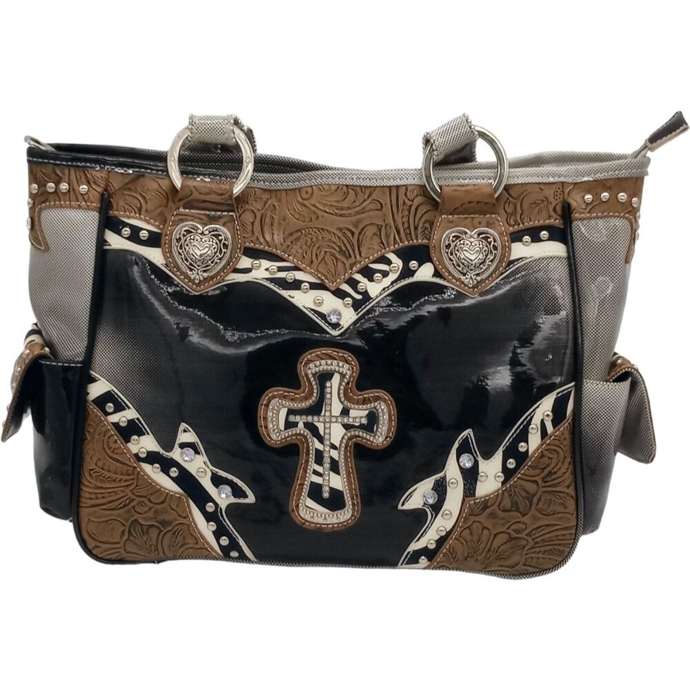 Fashion Rhinestone Handbag Faux‎ Patent Leather Studded Cross Purse Women